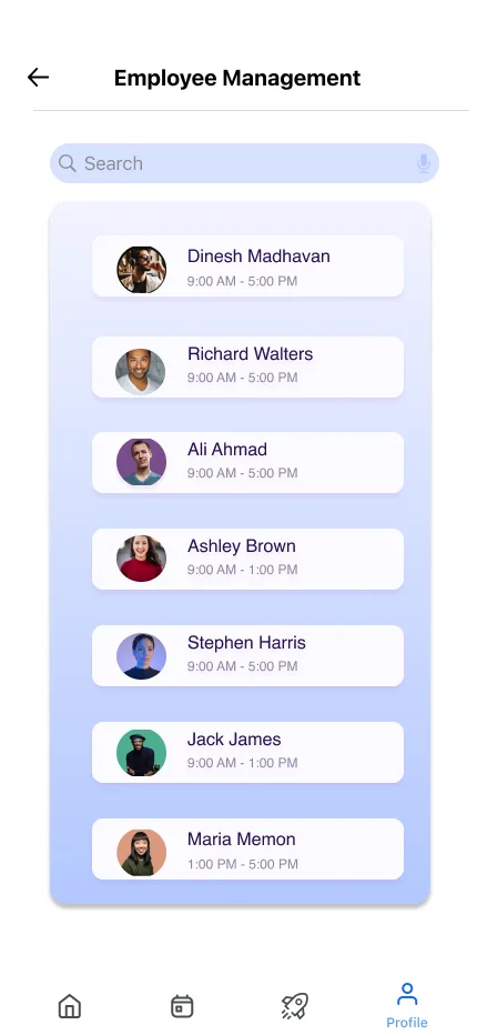 RosterFlex employee management screen